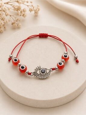 Red Evil Eye Beaded Adjustable Bracelet